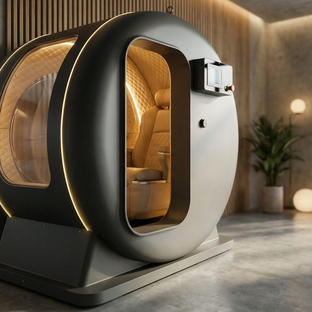 Next Level Hyperbaric 1-seats Deluxe in een lounge met planten