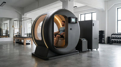 Man in de Next Level Hyperbaric 1-seats Deluxe in een lichte gym