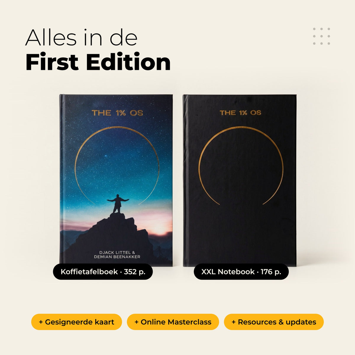 Infographic The 1% OS – First Edition: wat zit erin, boek en Notebook